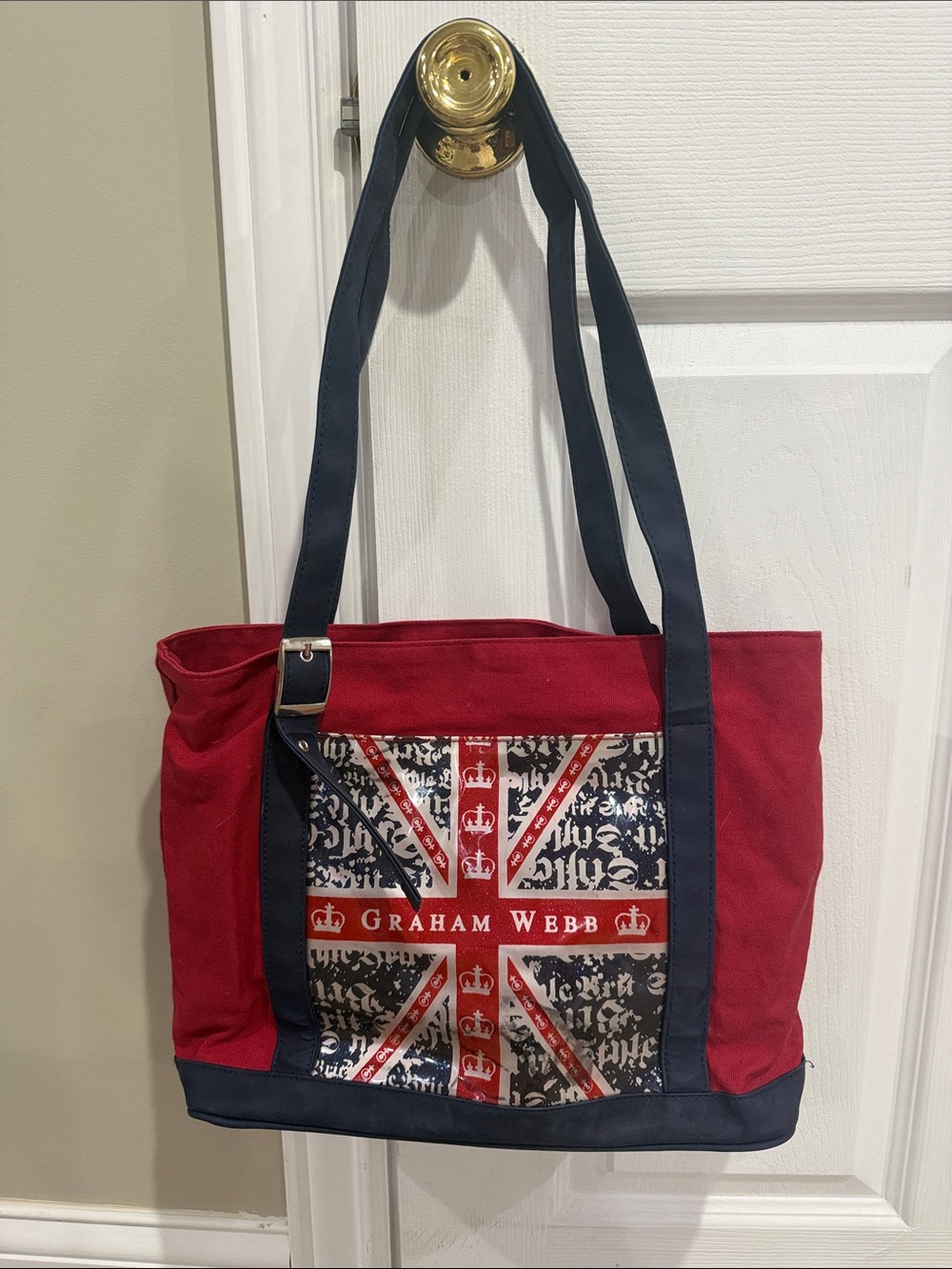 Graham Webb red & navy branded bag featuring a Union Jack flag design